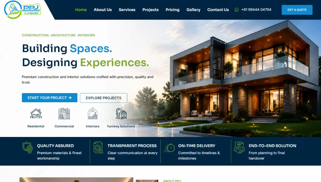 PPJ Constructions & Interiors Live Digital Platform